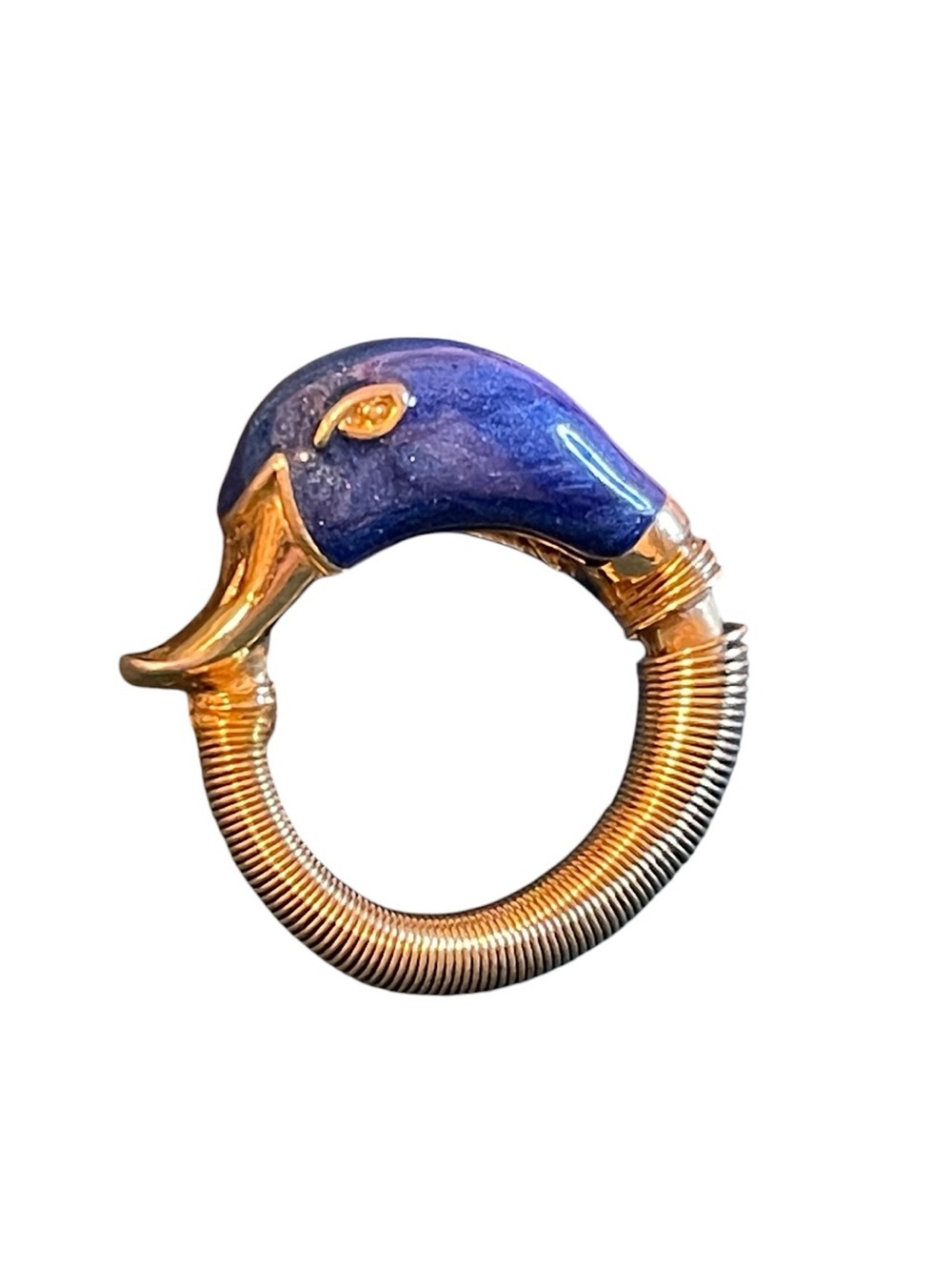 *RARE* Vintage Orena Paris Mallard Duck Head Coiled Stretch Ring - Picture 3 of 11